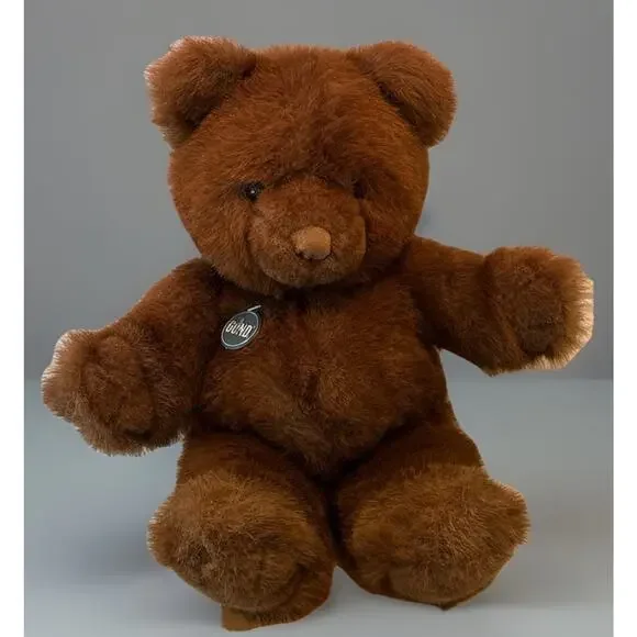 Vintage 1983 GUND Brown Teddy Bear Plush Medal Tag Korea 16” Classic Soft - Picture 2 of 9